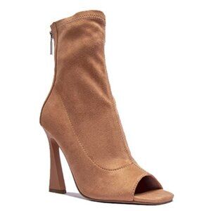 WOMENS PEEP TOE STILETTO SOCK BOOTS BOOTIES Sunkiss Str Suede Size 10